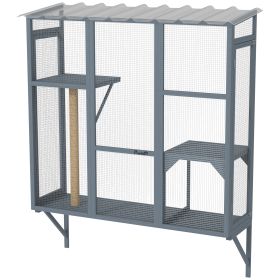 Catio Outdoor, Window Catio For 2-3 Large Indoor Cats W 2 Jumping Platforms, Scratching Post, For Playing, Napping