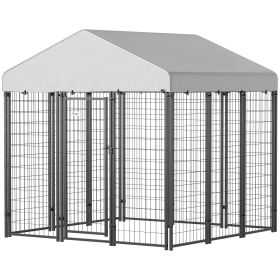Outdoor Dog Kennel with Roof with Escape-proof Lock, UV-Resistant & Waterproof Cover, 6' x 6' x 6', Silver