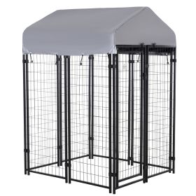 Outdoor Dog Kennel with Roof, 4' x 4' x 6' Heavy Duty Welded Wire Dog Playpen Enclosure with Escape-proof Lock, UV-Resistant & Waterproof Cover,