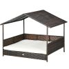 PawHut Rattan Outdoor Dog Bed with Canopy Soft Cushion Removable Cover Medium Large Dogs Cream White