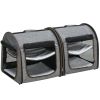 PawHut 39" Portable Twin Compartment Show House Cat Cage/Condo, Soft-Sided Pet kennel, Dual Compartment, Soft Cushions & Storage Bag, Gray