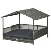 PawHut Rattan Outdoor Dog Bed with Canopy Soft Cushion Removable Cover Medium Large Dogs Gray