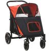 PawHut Pet Stroller Dog Cat Carriage One Click Fold with Universal Front Wheels Shock Absorber Brakes Storage Bags Mesh Window