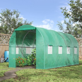 Outsunny 15x 7x 6.5 Walk-in Tunnel Hoop Greenhouse, Green House With Polyethylene PE Cover, Steel Frame, Roll-Up Zipper Door & Windows For Flowers, Ve