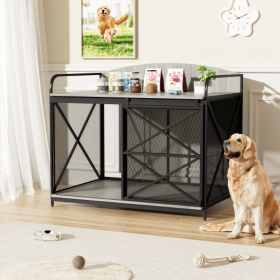 42.8 Heavy Duty Large Dog Crate Furniture For Large Medium Dog, Farmhouse Wooden Dog Kennel Indoor End Table, Decorative Pet House For Large Dogs (Color: gray)