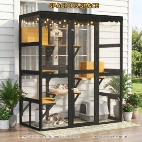 Cat Catio Outdoor Cat Enclosure For Multiple Indoor Outdoor Cats, Large Wooden Walk-in Cat House With Window Connection , 2 Condos, 5 Platforms, (Option: 99119615)