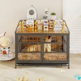 Multi-function Furniture Style Dog Crates With Storage, Dog Crate Furniture Large Wooden Dog Kennel With Double Doors, For Large Medium Dog Indoor, Br (Option: Black Brown)